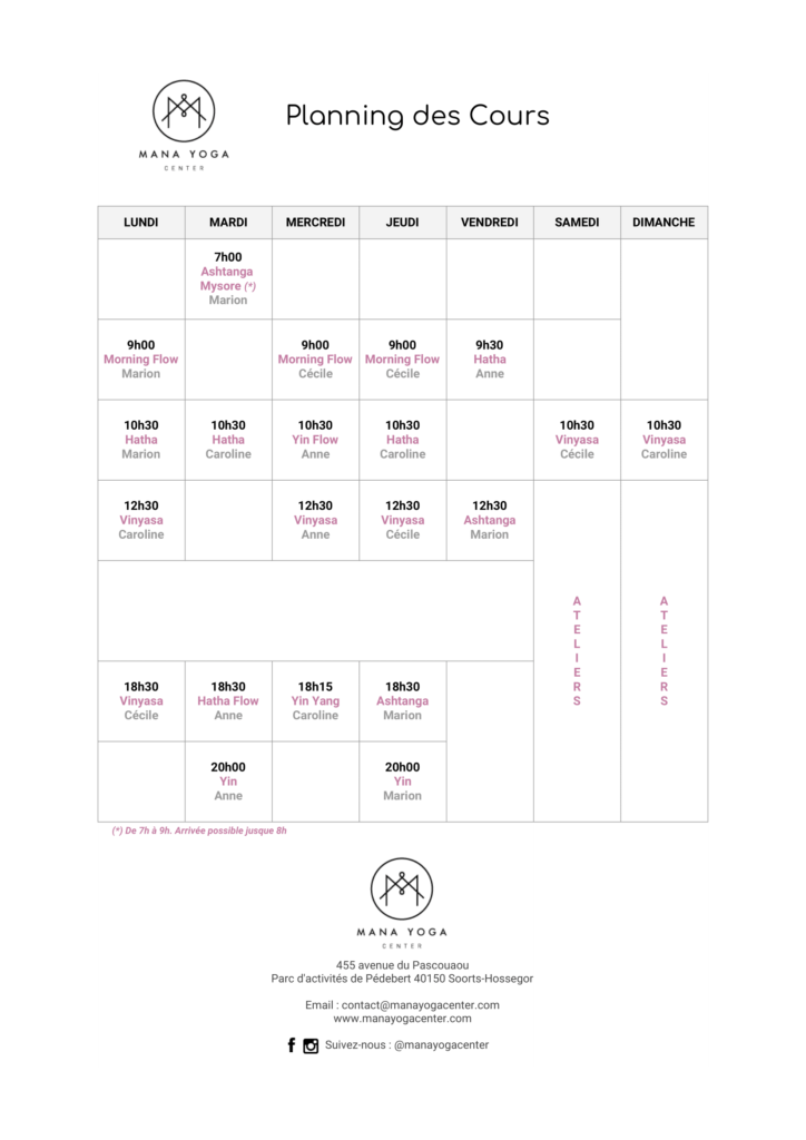 Planning Mana Yoga - Hossegor